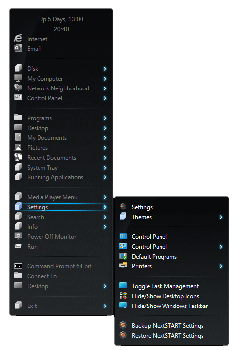 NextSTART main menu