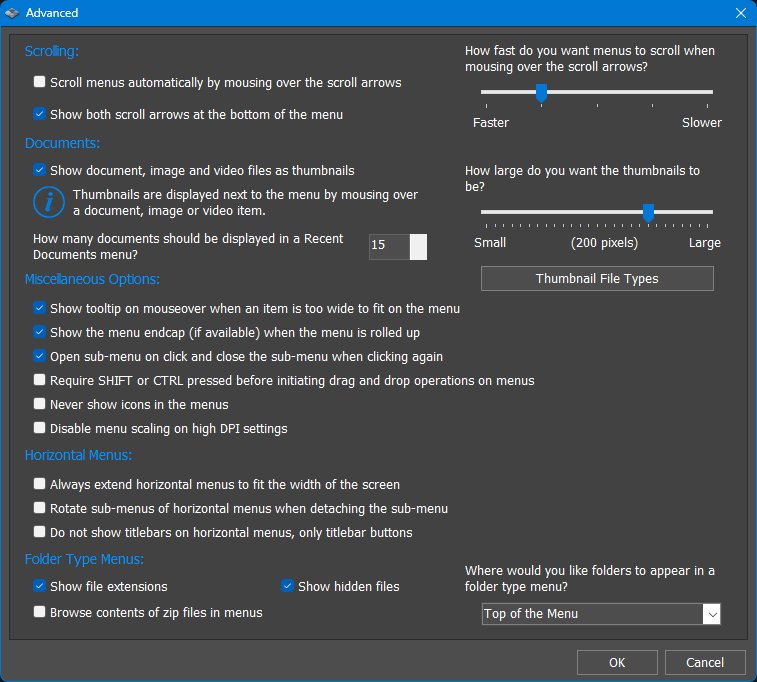 Advanced menu settings