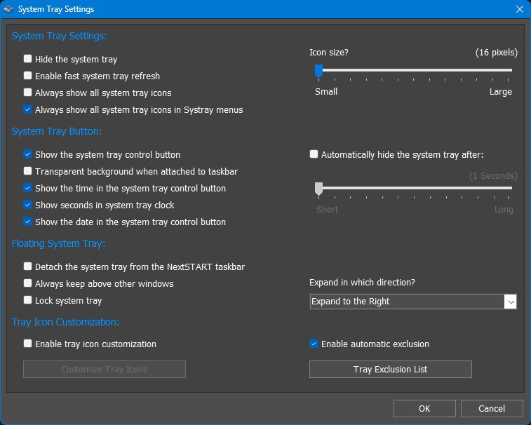 System Tray settings