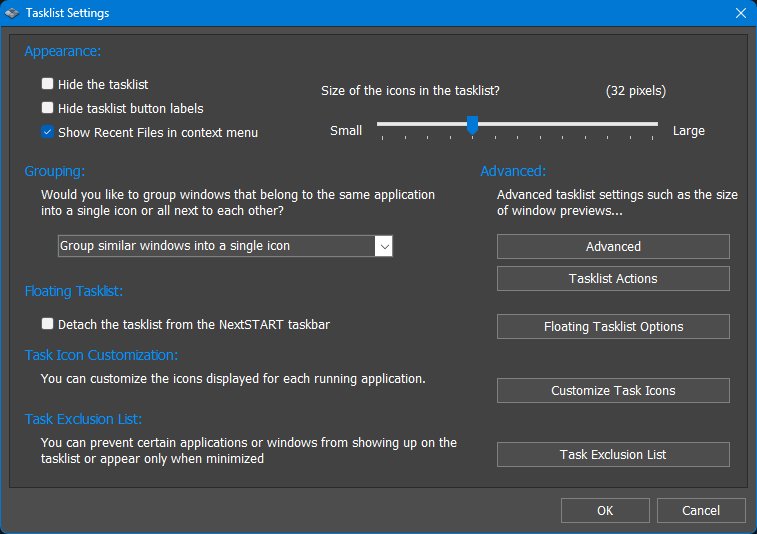 Tasklist settings
