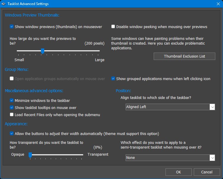 Advanced tasklist options