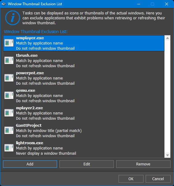 Thumbnail exclusion list