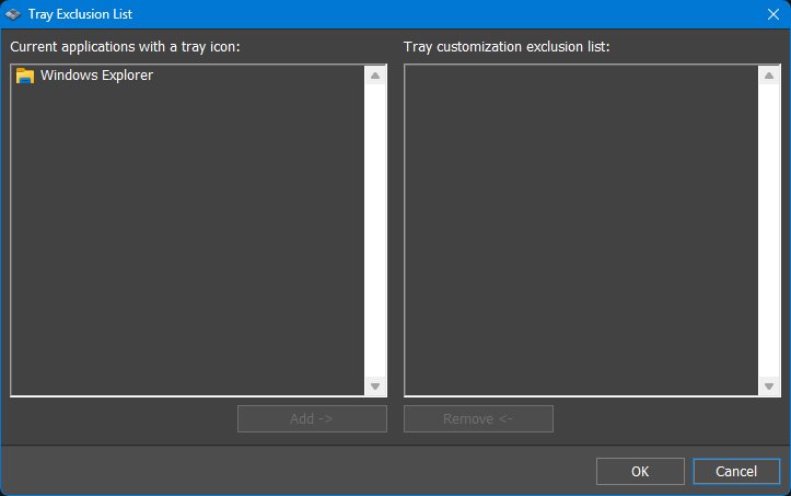 Tray icon exclusion list