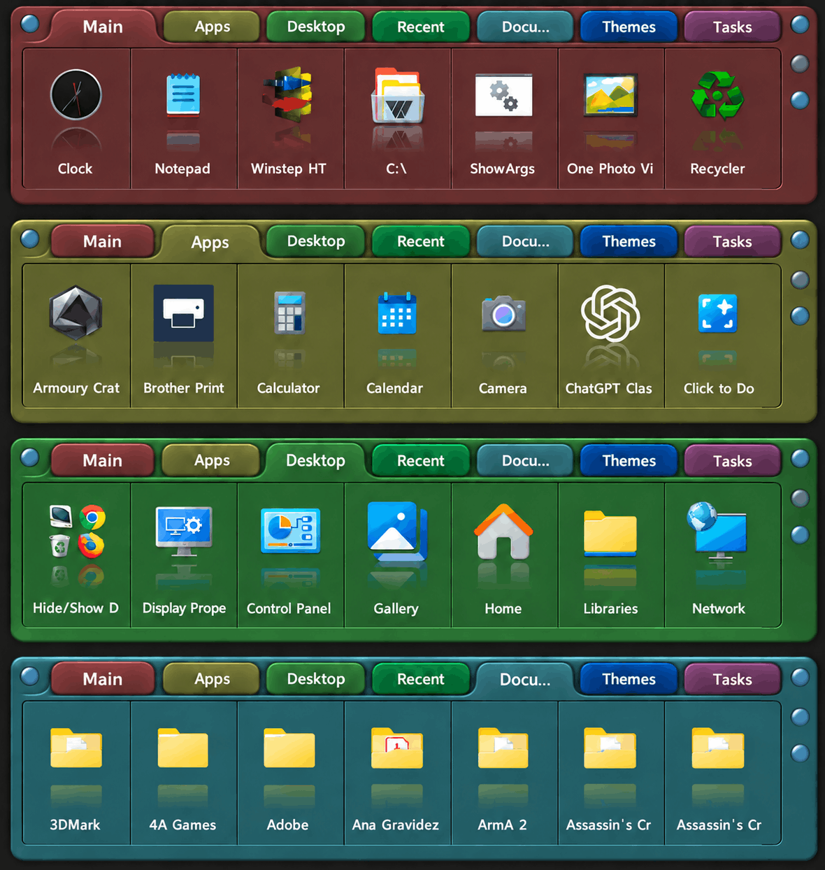 Shelf body colorized to match different active tabs