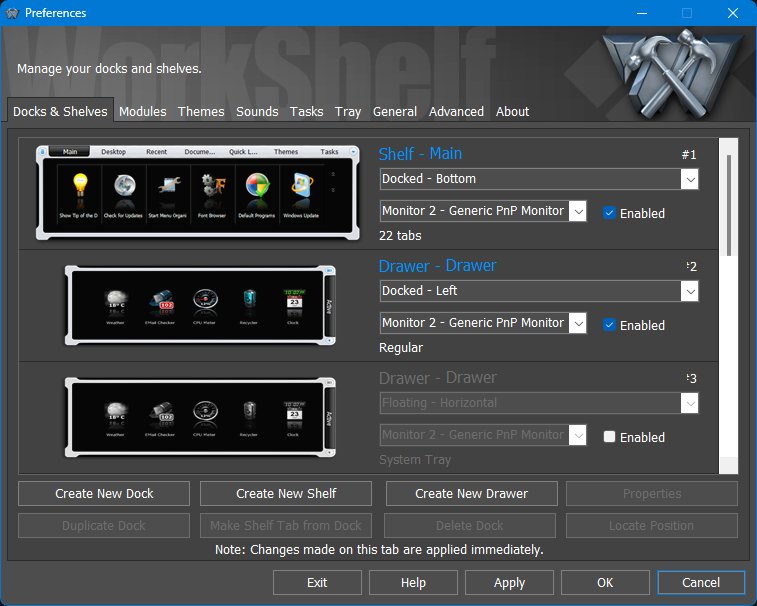 Main Preferences - Docks and Shelves tab