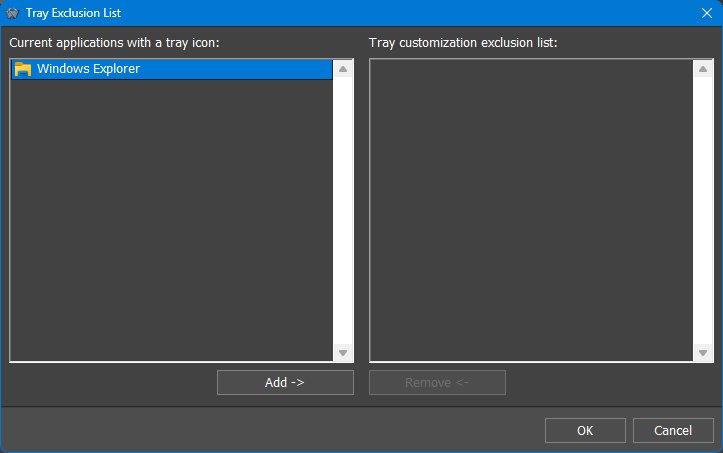Tray Exclusion List