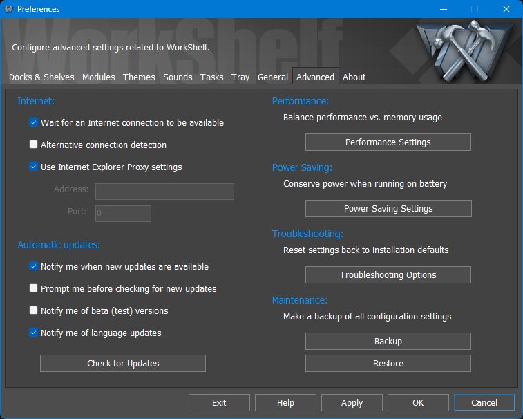 Main Preferences - Advanced tab