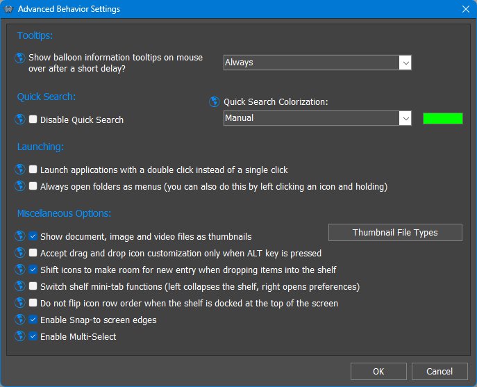 Advanced Behavior Settings dialog