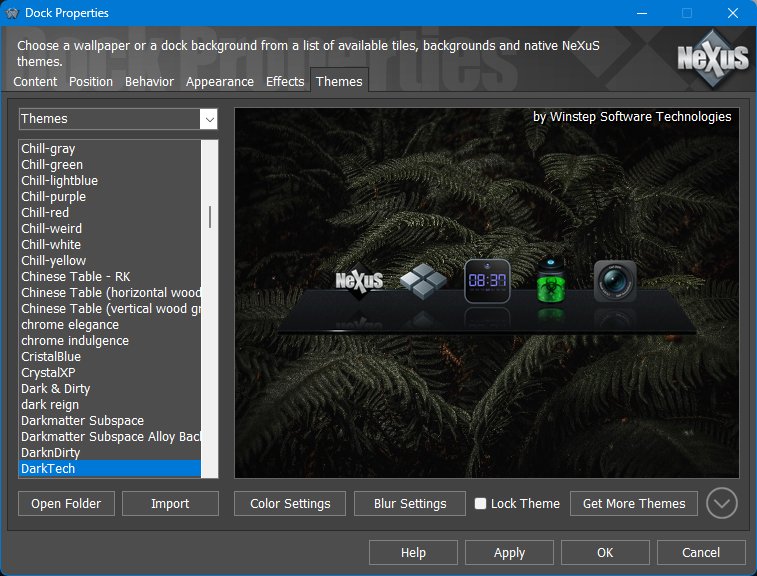 Dock Properties - Themes tab